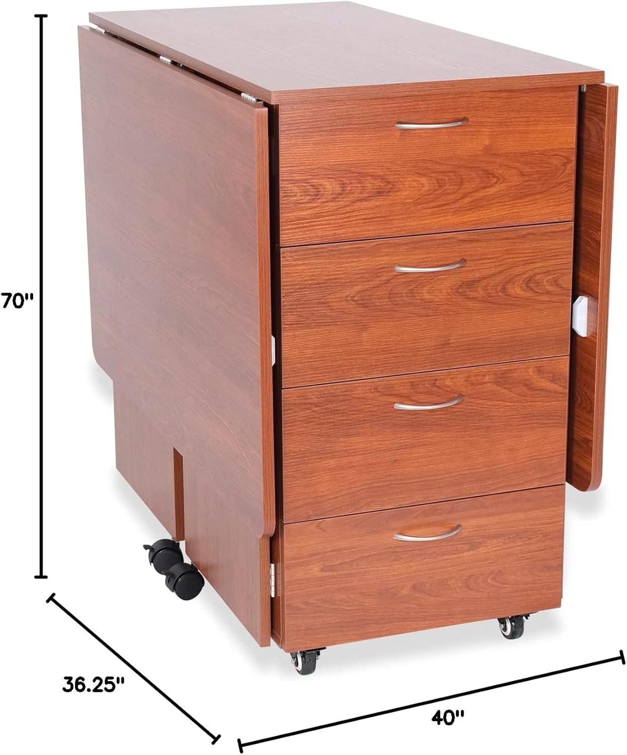 Kangaroo Kookaburra Cutting Table – Large Sewing, Quilting & Craft Workstation with Expandable 70” x 40” Surface, Storage Drawers, Shelves & Rolling Locking Casters, Teak Finish
