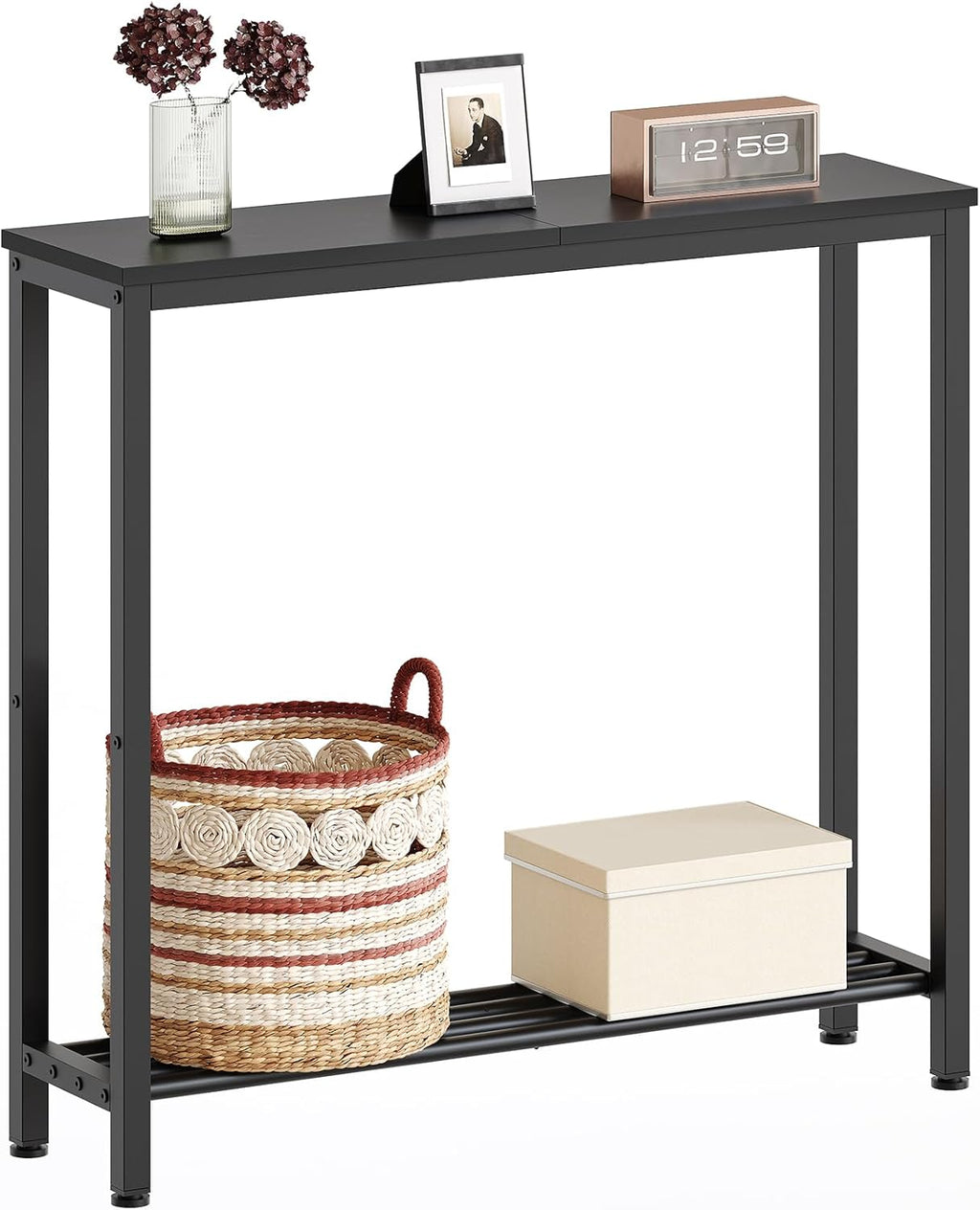 YATINEY Narrow Console Table, 2-Tier Small Sofa Table, 29.5" Thin Entryway Behind Couch Table with Shelves, Industrial Hallway Table, for Living Room, Foyer, Black CT03BB