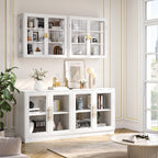 NEWOWNDS 56" Kitchen Wall Cabinets,Display Wall Mounted Cabinet,Floating Cabinet with Glass Doors,Over The Toilet Storage Cabinets, Upper cabinets for Launtry, Kitchen,Bathroom, Gold Handle