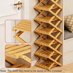 2-10 Tiers No-Assembly Bamboo Rack, No-Tool Assembly, Foldable Storage Shelf, Vertical Shoe Organizer for Small Spaces, The 9-Tier No-Assembly Bamboo Rack (Natural,10 Tier)