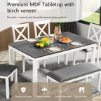Bellemave 6-Piece Dining Table Set for 6 Rectangular Kitchen Table Set with 4 Dining Chairs and Bench, 6 Person Dining Room Set for Kitchen, Dining Room (White+Gray)