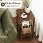 Small Side Table - 2-Tier Wood End Table with Storage Shelf for Living Room, Vintage Night Stand for Bedroom Small Spaces, Rectangle Accent Table with Spindle Legs, Walnut