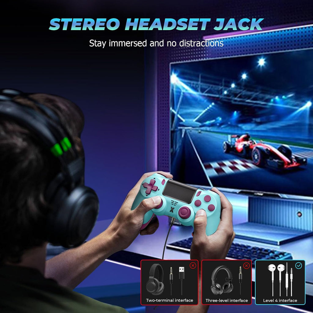 Puiseno Wireless Controller for PS-4, Dual Vibration Game Joystick/Motion Sensing/Touchpad/Speaker/3.5mm Audio Jack Headphone, Upgraded Six-Axis Sensor, Compatible with PS4/Slim/Pro Console/PC (Berry Blue)