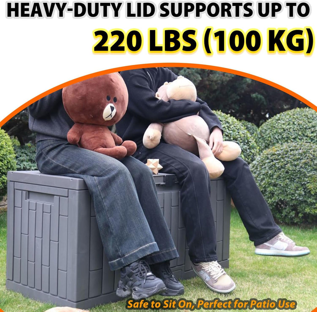 Durable Outdoor Storage Container, All-Weather Patio Storage Bench, Fine Rain Dust Resistance, Safety Lock Design, Assembly Without Tool, Space Saving Structure for Yard Daily Use 804E