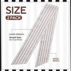 2 Pack Wreath Sash for Front Door Stripe Boxwood Sash Garland Porch Decor Wreath Accessories (Beige and White Stripe)