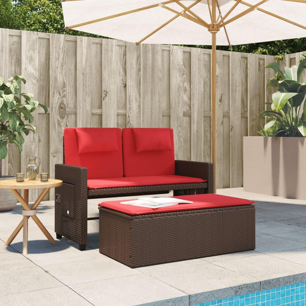 Garden Bench Brown and Red,Foldable Garden Bench with Reclining Function, Stylish Double Seating for Outdoor Comfort and Modern Aesthetic Patio Furniture