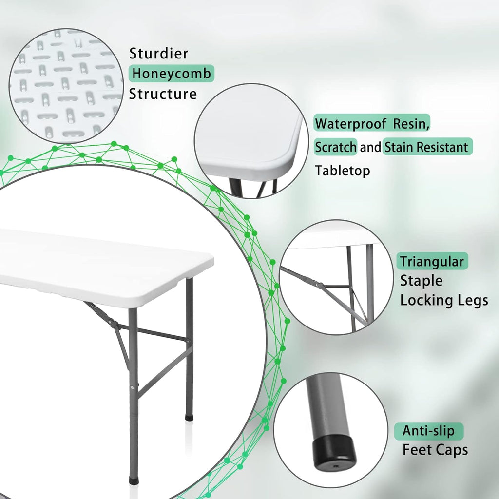 Folding Table 4ft Heavy Duty Folding Tables Indoor Outdoor Plastic Dining Table Portable Folding Square Card Table w/Handle for Picnic, Party, Camping (4 FT)