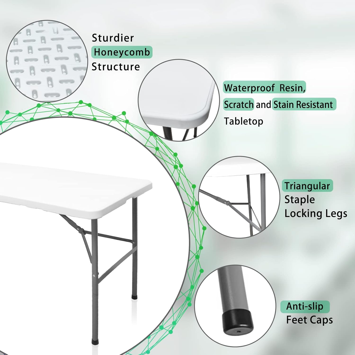 Folding Table 4ft Heavy Duty Folding Tables Indoor Outdoor Plastic Dining Table Portable Folding Square Card Table w/Handle for Picnic, Party, Camping (4 FT)