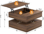 FABATO Lift Top Coffee Table with Storage and Hidden Compartment, Wood Square Coffee Table for Living Room, 31.5'' Small Center Table with Open Display Shelf for Dining Reception Room, Walnut