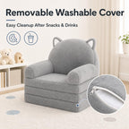 MONKISS Kids Couch, Comfy Toddler Chair, 2 in 1 Fold Out Kids Sofa, Baby Sitting Chair with Washable Cover, Toddler Furniture for Reading, TV and Playroom, Birthday Gifts, 1-4 Years Old, Grey Cat