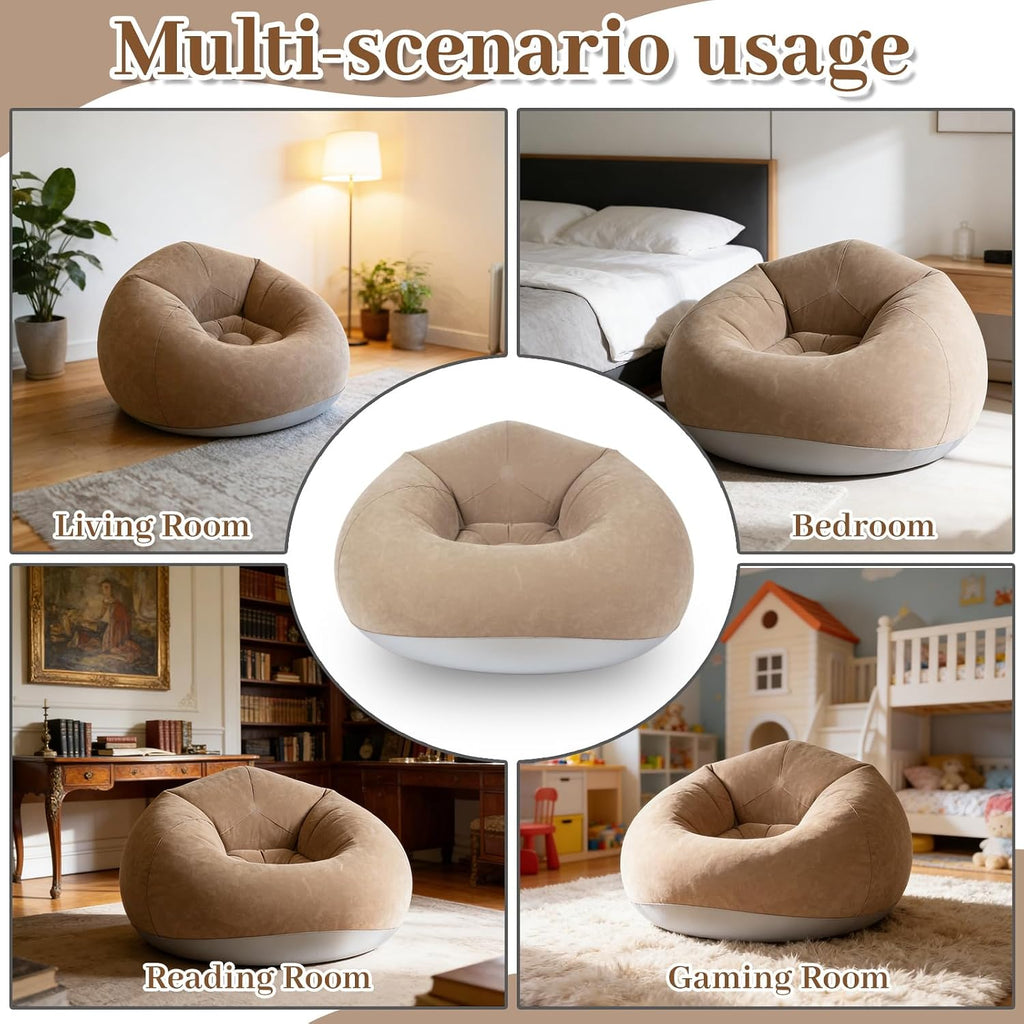 Inflatable Bean Bag Chairs for Adults with Electric Air Pump, Floding Portable Blow Up Couch, Inflatable Lazy Sofa for Outdoor, Movie Nights, Camping and Room (2pcs-Brown)