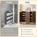 ONBRILL Shoe Cabinet with 3 Doors and Adjustable Shelves, 30 Pairs Shoe Storage Cabinet, 40 Inch Tall Farmhouse Shoe Rack Shoe Organizer Cabinet for Entryway Living Room Closet, Walnut