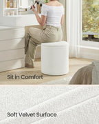 SONGMICS Vanity Stool, Set of 2, Round Storage Ottoman, Small Ottoman Coffee Table, Foot Stool, Removable Lid, for Living Room, Bedroom, Hallway, Easy Assembly, Teddy Fleece, Cream White ULOM013WD01