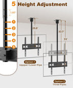 39” Ceiling TV Mount for 26-65 Inch LCD LED OLED 4K TVs, Heavy Duty Hanging TV Ceiling Mount Bracket with Height Adjustable Extension Pole for Home Patio Gazebo, Max VESA 400x400mm, Holds 110lbs