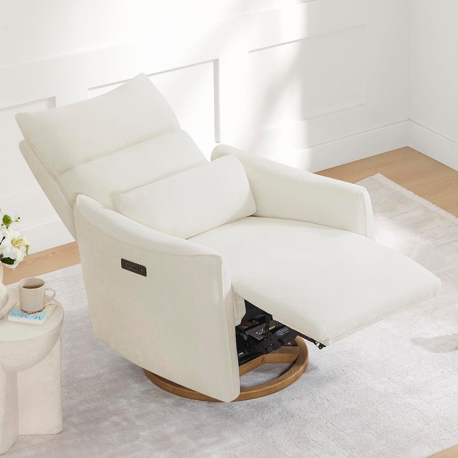 CHITA Swivel Rocker Recliner Chair, Power Nursery Glider Recliner, Nursery Rocking Chair with Adjustable Power Headrest, FSC Certified, Solid Wood Base, Cream