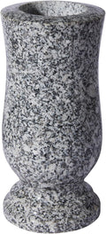Granite Cemetery Vase for Grave Heavy 9.2 Lbs Windproof 3 Inch Opening | Natural Stone for cemetery and memorial gardens. Wide 4.7 inch and 10 inch tall. Side drainage hole prevents freeze cracking.