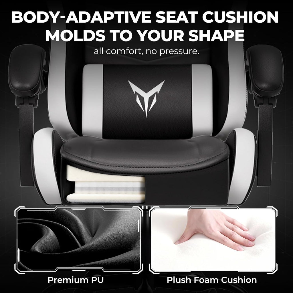 GTPLAYER Gaming Chair for Adults, Big and Tall 300LBS Heavy Duty Office Chair, Ergonomic High Back Lumbar Support and Wide Comfy Cushion with Linkage Armrests for Home Office, White