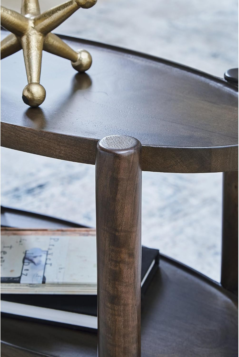 Signature Design by Ashley Wiattbury Solid Mango Wood End Table, Narrow Two-Tier Side Table Fully Assembled for Living Room or Bedroom Night Stand, Gray-Brown Finish