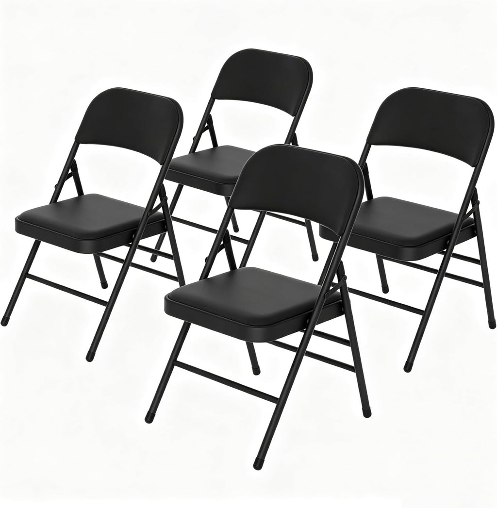 4 Pack Black Folding Chairs with Padded Seats, Office Guest Reception Chair, Breathable Foldable Chair for Indoor and Outdoor, Portable Stackable Commercial Seat for Bedroom Patio Party Event