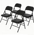4 Pack Black Folding Chairs with Padded Seats, Office Guest Reception Chair, Breathable Foldable Chair for Indoor and Outdoor, Portable Stackable Commercial Seat for Bedroom Patio Party Event
