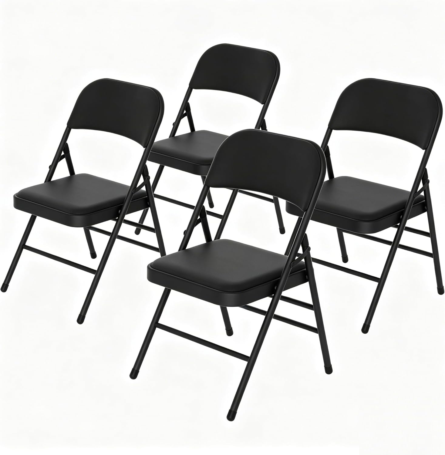 4 Pack Black Folding Chairs with Padded Seats, Office Guest Reception Chair, Breathable Foldable Chair for Indoor and Outdoor, Portable Stackable Commercial Seat for Bedroom Patio Party Event