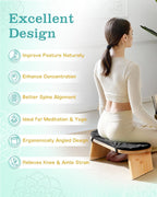 Hihealer Folding Bamboo Meditation Bench with Cushion & Carry Bag – Ergonomic Yoga and Prayer Stool for Comfort and Posture Support (Black)