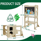 4-in-1 Toddler Kitchen Step Stool,Montessori Foldable Learning Standing Tower with Blackboard, Anti-tip Structure Design,Wooden Kitchen Step Helper Stool for 1-3 Year Old Boy Girl