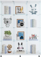4 Shelves Glass Display Cabinet with 2 Doors Extra Large Display Case Curio Cabinets with Whees & Lock,Glass Bookshelf Storage Collection Display Case for Living Room,47.71"W x 14.37" D x 66.53"H