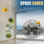 Corner Coat Rack - 12 Hook Tension Rod Plant Stand Stainless Steel Organizer for Coats, Towels, Plants & More, No Drilling, Height Adjustable, White