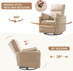 Manual Recliner 360°Swivel Rocking Glider Chair,Upholstered Nursery Adult Recliner Rocker Glider Chair with 2 Pillows for Living Room Bedroom Apartment(Khaki,Manual Operation)
