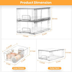 4 Pack Stackable Storage Drawers with Handles, Easy Assembly Clear Acrylic Fridge Organizer, Refrigerator Organizers and Storage for Kitchen, Under Sink, Pantry, Bathroom