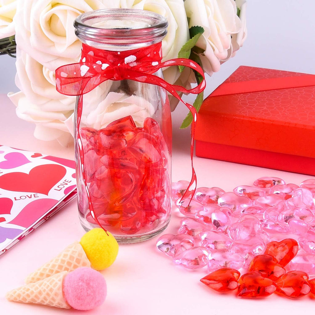 FEPITO 214Pcs Acrylic Hearts Red Pink Heart Valentines Day Vase Filler 0.87Inch Heart for Valentine's Day Table Home Decorations Wedding Decorations