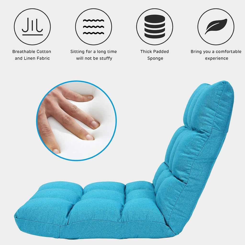 Giantex Adjustable Floor Gaming Sofa Chair 14-Position Cushioned Folding Lazy Recliner High Resilience Sponge, Breathable Cotton & Linen Fabric Sleeper Bed Couch Recliner with Removable Cover