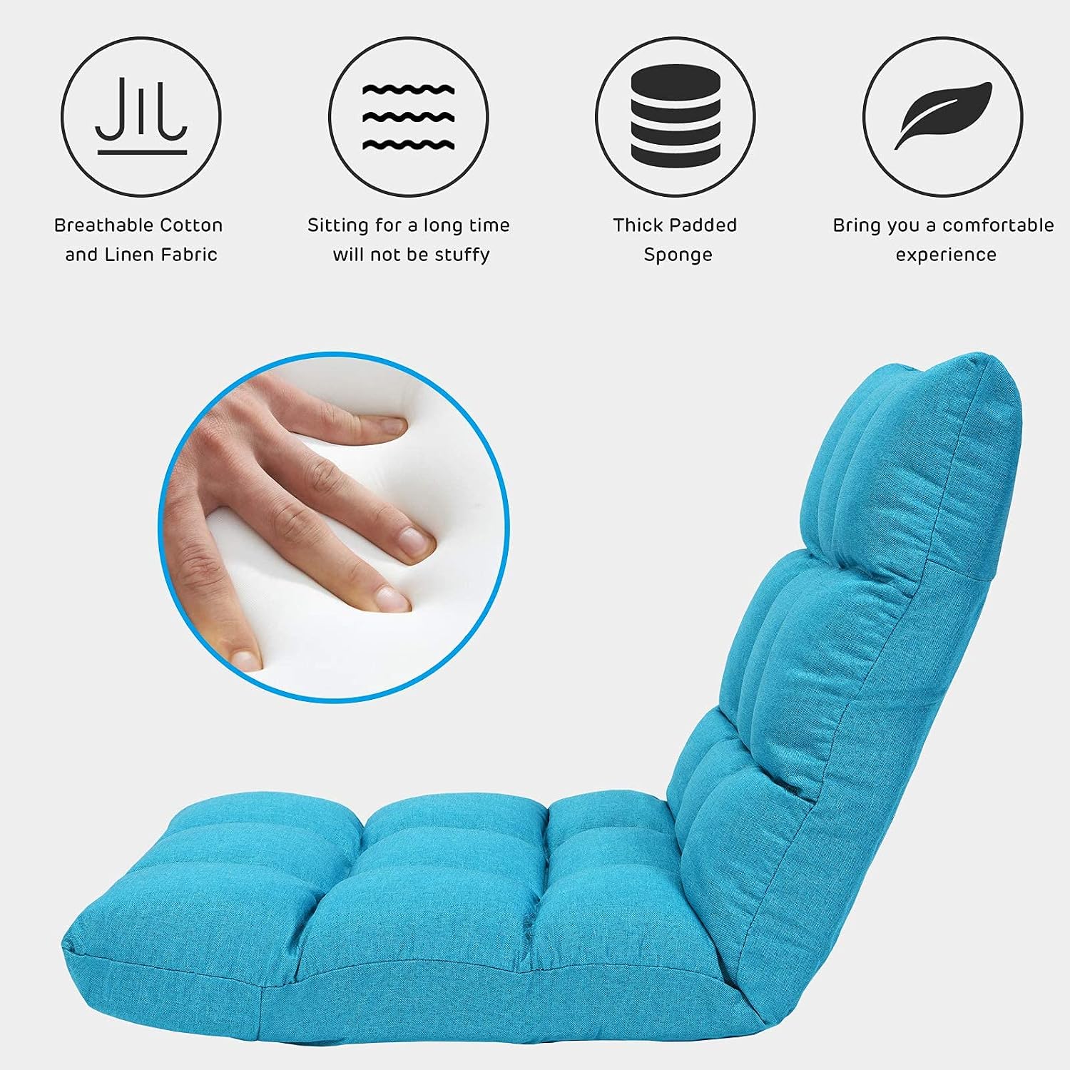 Giantex Adjustable Floor Gaming Sofa Chair 14-Position Cushioned Folding Lazy Recliner High Resilience Sponge, Breathable Cotton & Linen Fabric Sleeper Bed Couch Recliner with Removable Cover