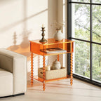 16inch Acrylic End Side Table, 3 Tier Orange End Table with Large Storage Modern Nightstand Coffee Table Accent Table for Compact Space Living Room Bedroom