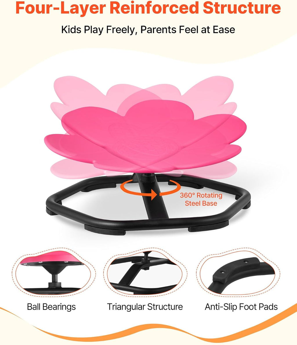 VEVOR Kids Swivel Chair, 220 lbs Capacity, Flower Shape Sensory Spinning Chair, Autistic Kids Sensory Toy Seat with Non-Slip Metal Base, Toddler Sit & Spin Seat for Coordination Balance Focus, Rose