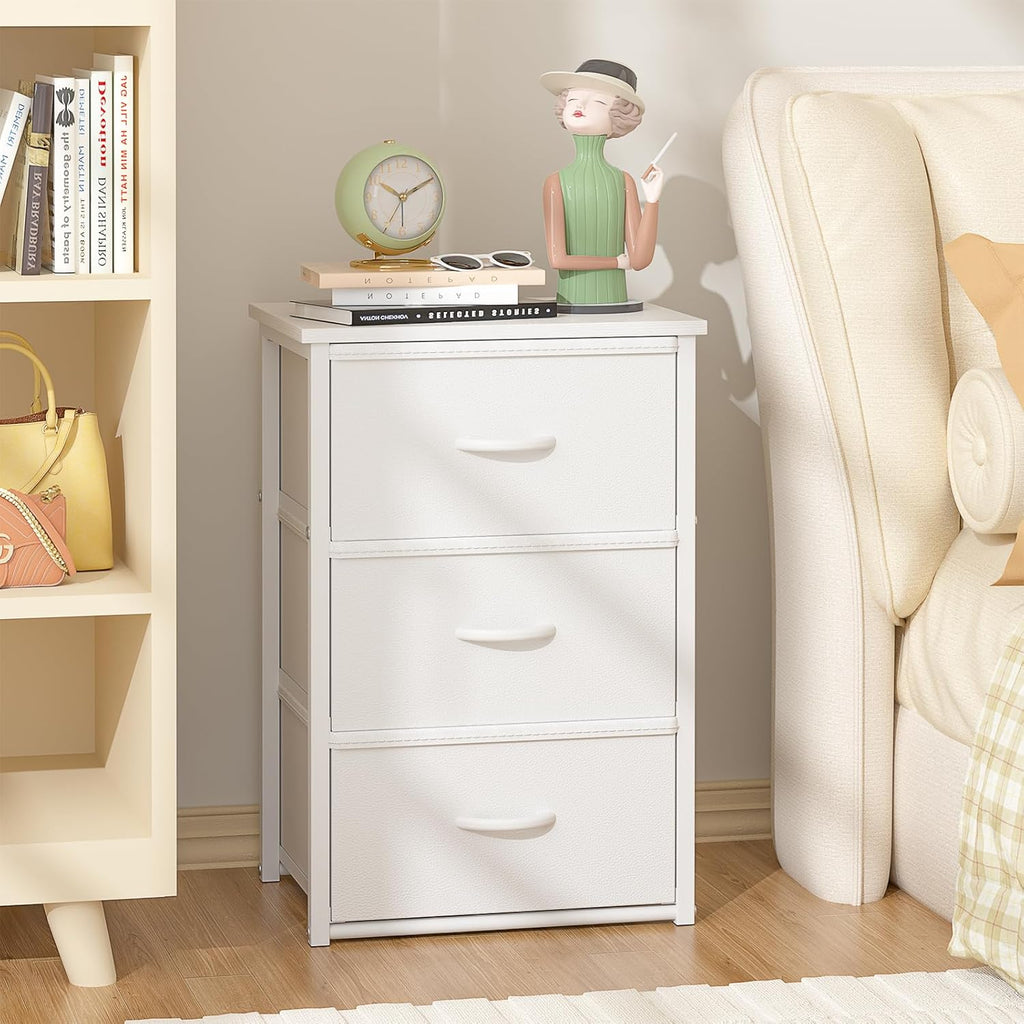 DAOUTIME Stackable Storage Drawers, 3 Drawers for Closet Clothes, White Closet Organizer with Wooden Top & Metal Frame, Freestanding or Stackable Dresser for Bedroom, Living Room