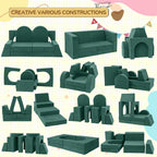 Fvkind 10 Pcs Modular Kids Play Couch for Playroom, Multifunctional Foam Kids Couch, Convertible Sectional Toddler Sofa for Boys and Girls, Toddler Sofa with Premium Foam and Washable Cover, Willow