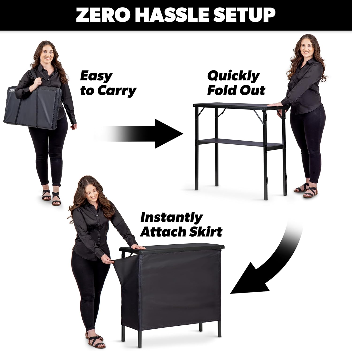 GoBar Portable Bar Table for Events - Black, 3 Skirts, or LED - Pop Up Mobile Bartending Station with Travel Carrying Case