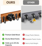 Lorbro 2 Pack Broom Holder Wall Mount, Wooden Broom and Mop Organizer Wall Hanging, Mop Hanger Rack with 4 Slots & 4 Hooks, Tool Organizer for Laundry Room, Closet, Garage, Kitchen