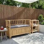 Bamboo Garden Storage Bench 110x47x80 cm, Outdoor Seating with Hidden Compartment, Natural Finish Post Leg Design for Patio or Sunroom