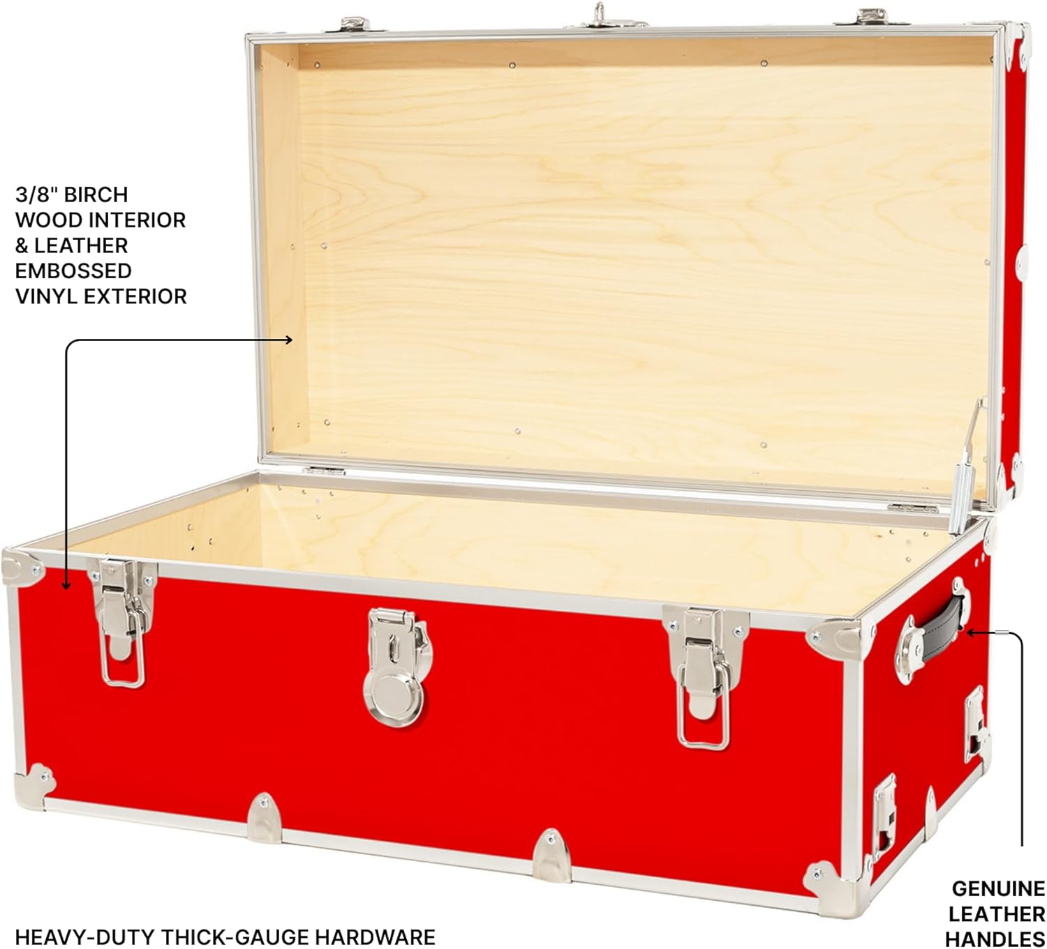 Rhino Trunk & Case Classic Large Trunk - 32"x18"x14", 1500+ lbs Capacity - Many Colors, Soft-Close Lid. Strong, USA Made Summer Camp Footlocker and Secure College Dorm Storage Chest