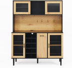 59" Freestanding Kitchen Sideboard, Buffet Sideboard with Wine Rack, Storage Doors and Electrical Outlets for Kitchen, Dining and Living Room, Black
