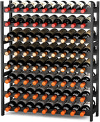 Wine Rack Freestanding Floor, Bamboo 8-Tier 69 Wine Bottle Holder Racks Countertop Cabinet Display, Wooden Stackable Modular Wine Storage Organizer Shelves for Kitchen Bar Cellar Dining Room Black