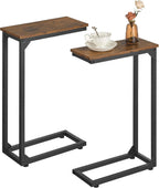 DALEMHOME C Shaped End Table, Couch Table That Slide Under, Small Side Table for Couch, Sofa and Bed, TV Trays Set of 2 for Small Space, Living Room, Bedroom, Bedside, Rustic Brown HKET1003-2BR