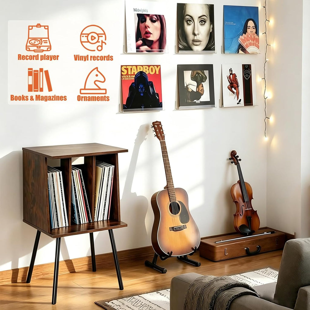 Record Player Table, Vinyl Record Stand, Vinyl Record Holder with Legs, Mid Century Modern Side Table for Record, Magazine, Books