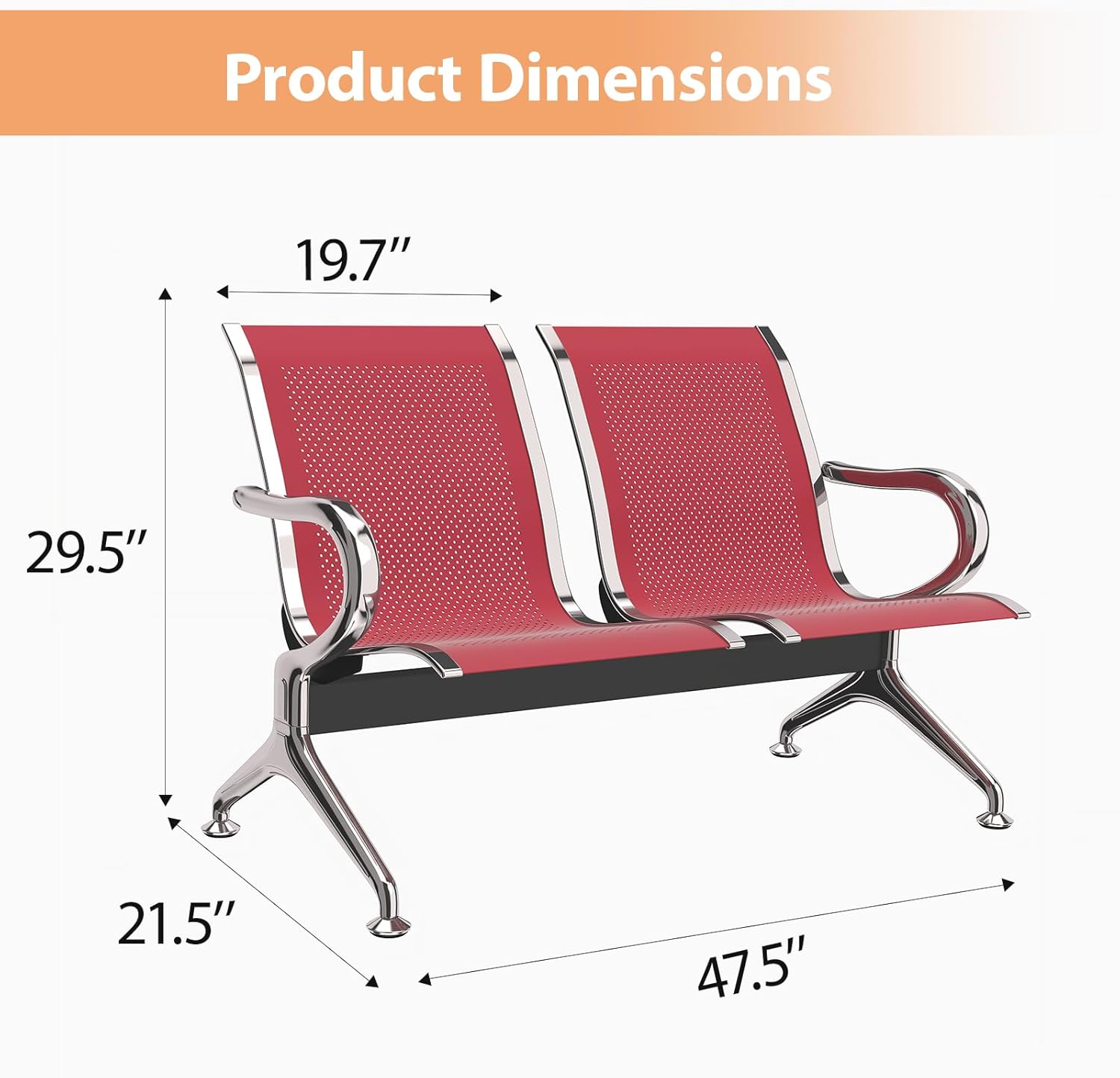 Kinfant 2-Seat Waiting Room Chair - Office Guest Reception Chairs with Ergonomic Backrests, Airport Waiting Bench with Armrests, Metal Waiting Furniture for Hospital, Bank, Salon, Dark Red