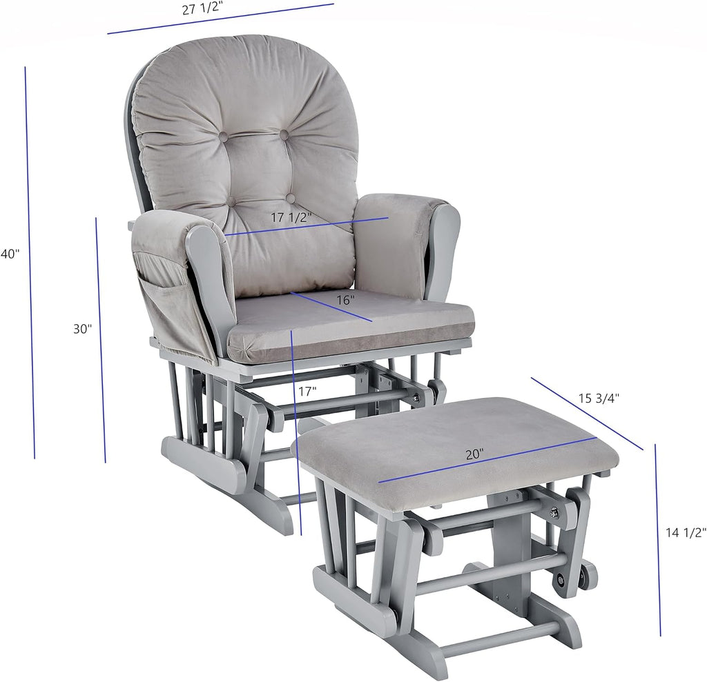 GOWE Mason Glider and Ottoman Gray Wood and Light Gray Fabric