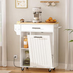 HOOBRO Kitchen Island with Trash Can Storage, Rolling Kitchen Island on Wheels, Kitchen Storage Island with Power Outlet, Mobile Islands Table for 10 Gallon Garbage Bin, Natural and White WN80UZD01G1