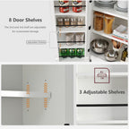 72" Tall Farmhouse Kitchen Pantry Cabinet,Freestanding Food Storage Pantry with 8 Door Shelves & 3 Adjustable Shelves,Hidden Drawer Storage Cupboard for Kitchen Dining Room,White